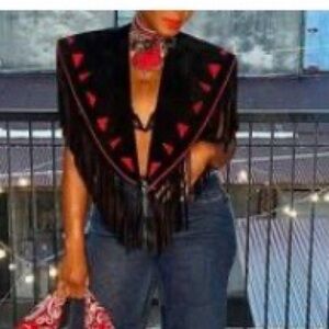 Black and Red Fringe vest